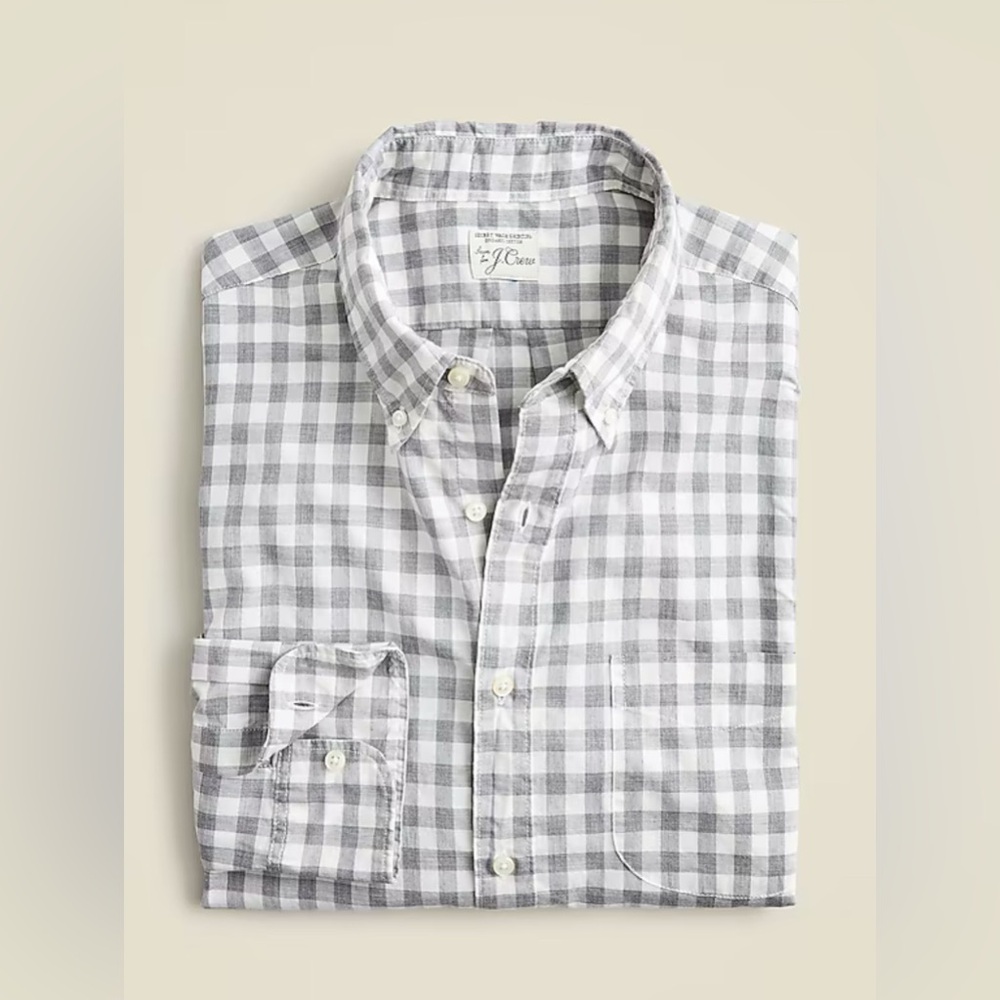 J. Crew Slim Secret Wash Cotton Poplin Gray Heather Gingham Casual Button Down
